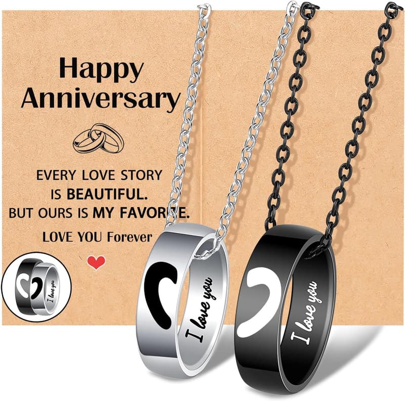 Anniversary Couples Matching Ring Necklace Gift