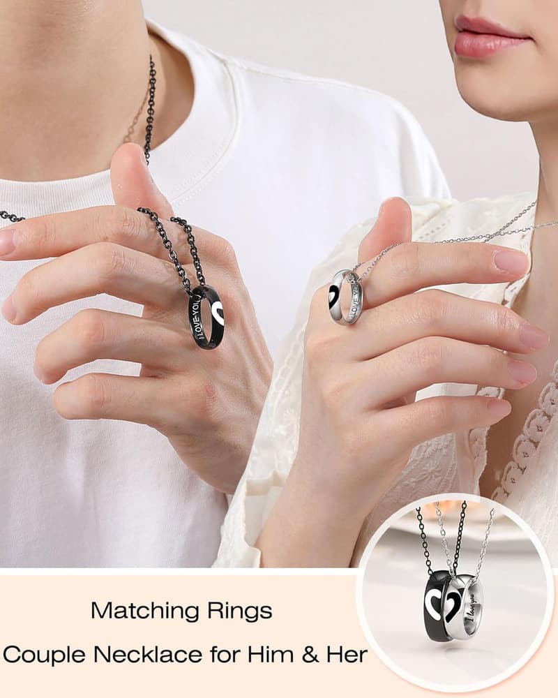Anniversary Couples Matching Ring Necklace Gift