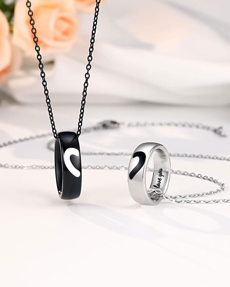 Anniversary Couples Matching Ring Necklace Gift