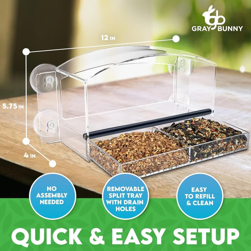 Modern Gray Bunny Window Bird Feeder with Strong Suction Cups
