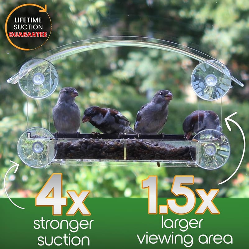 Window Bird Feeder with Strong Suction Cups - Clear Acrylic Gift