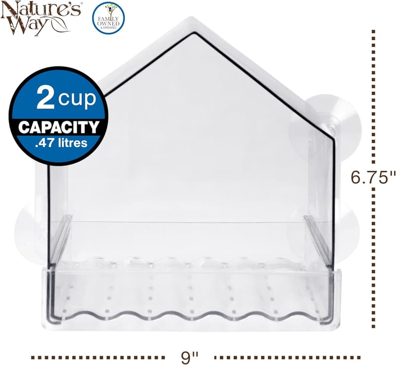 Clear View Window Bird Feeder with Suction Cups - 2 Cup Capacity