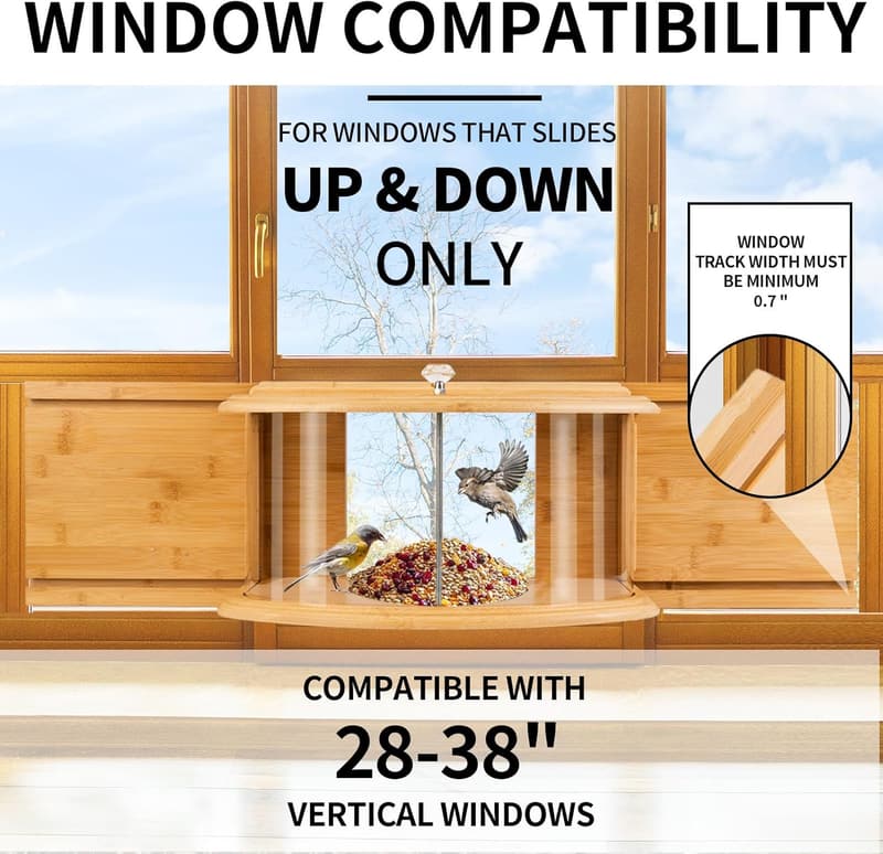 Clear View Indoor Bird Feeder - 180° Bamboo Design