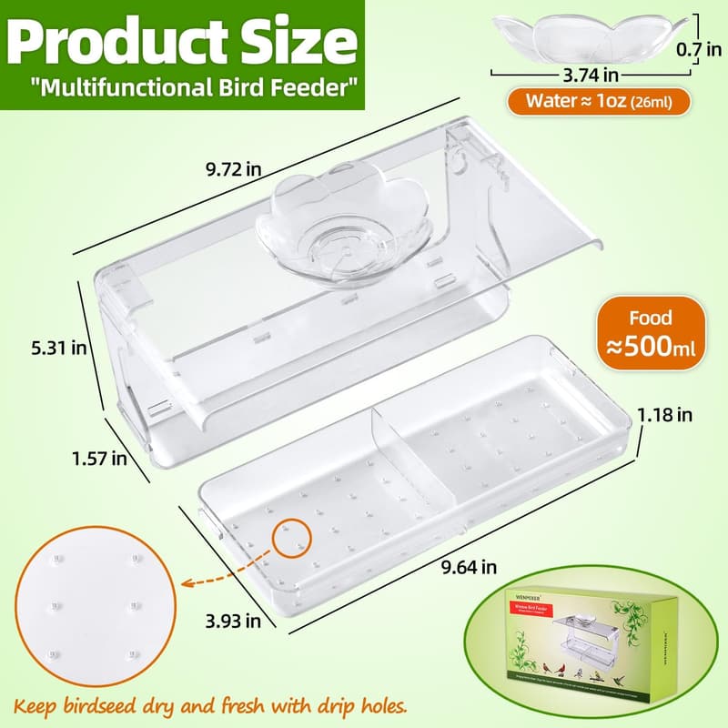 Transparent Window Bird Feeder with Non-Marking Hooks - Outdoor Decor