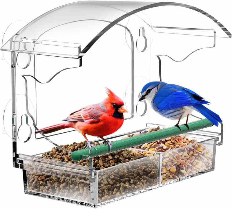 Clear Acrylic Bird Feeder with Suction Cups and Detachable Tray
