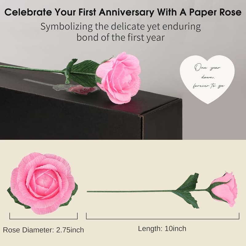 1st Anniversary Handmade Paper Rose Keepsake with Message Card
