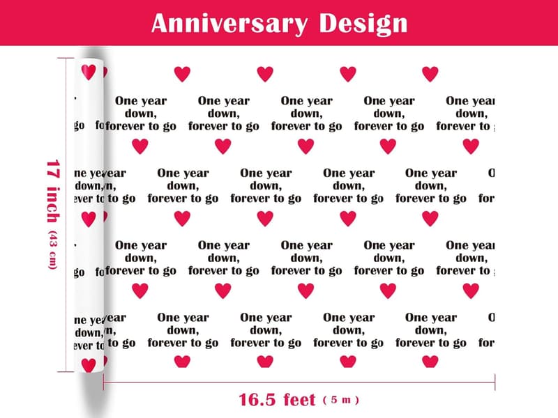 1 Year Anniversary Wrapping Paper Roll - Red Love Design