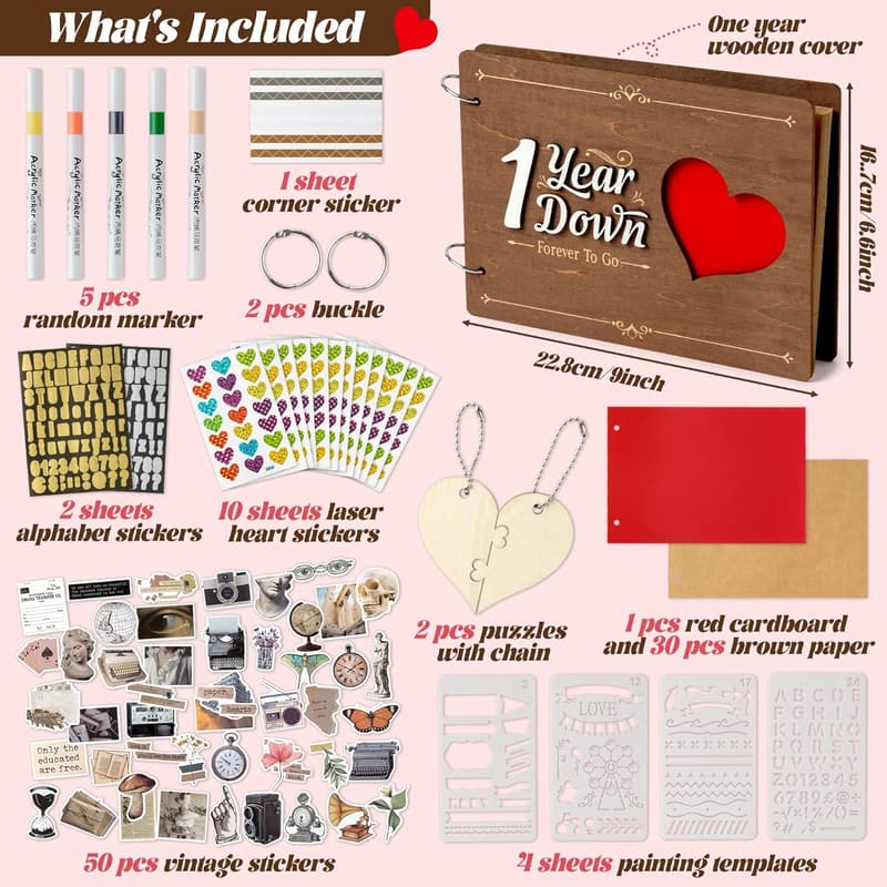 1st Anniversary Wooden Scrapbook Craft Kit for Couples