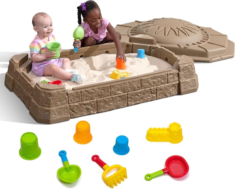 Sandbox Play Pit for Kids with Water Toy Accessories, 7 Pieces