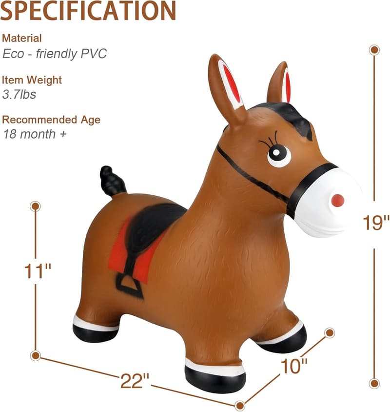 Inflatable Bouncy Horse Hopper Toy for Toddlers, Age 2-4