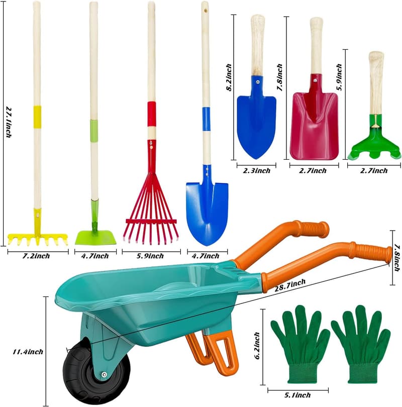 Kids Gardening Tool Set with Wheelbarrow for Toddlers