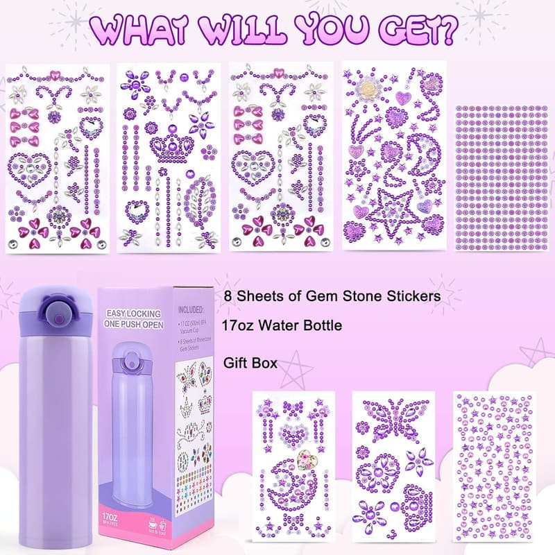 DIY Water Bottle Craft Kit for 7-Year-Old Girls - BPA-Free 17 oz