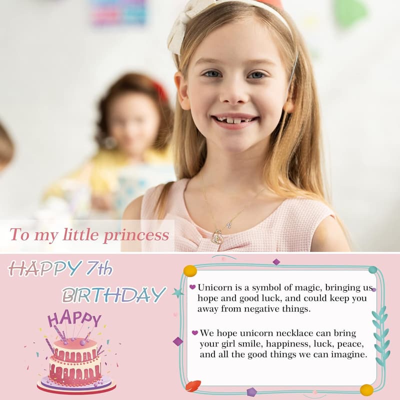 Birthday Unicorn Necklace for Girls - 14K Gold Plated with CZ