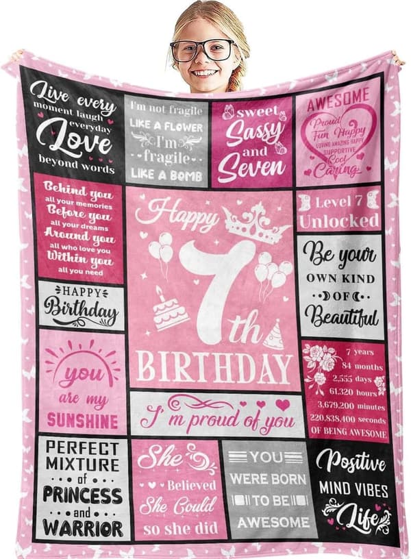 7th Birthday Blanket Gift for Girls - 60x50in
