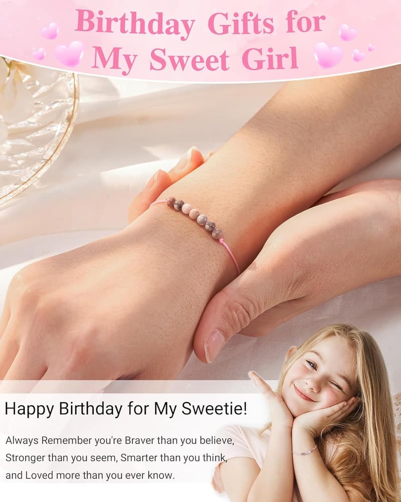 Happy Birthday Pink Zebra Natural Stone Bracelets for Girls