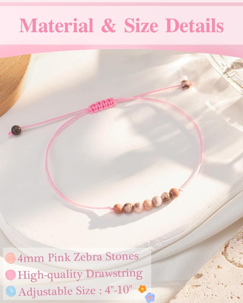 Happy Birthday Pink Zebra Natural Stone Bracelets for Girls
