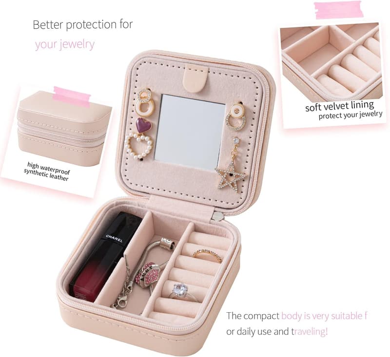 Travel Jewelry Case Organizer with Mirror - Gift for Women
