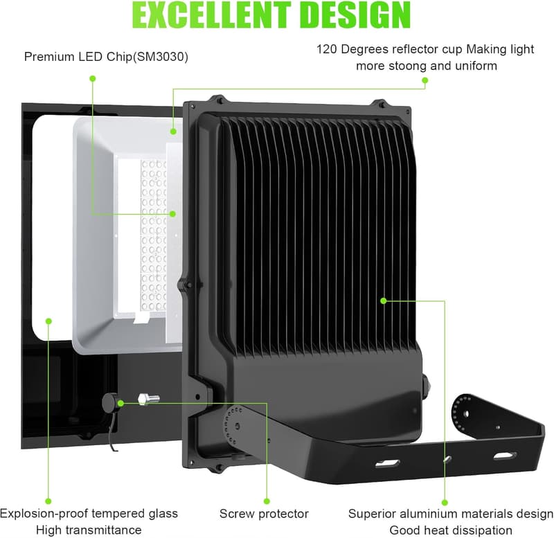 LED Stadium Flood Light - 300W, 42000LM, IP65 Waterproof