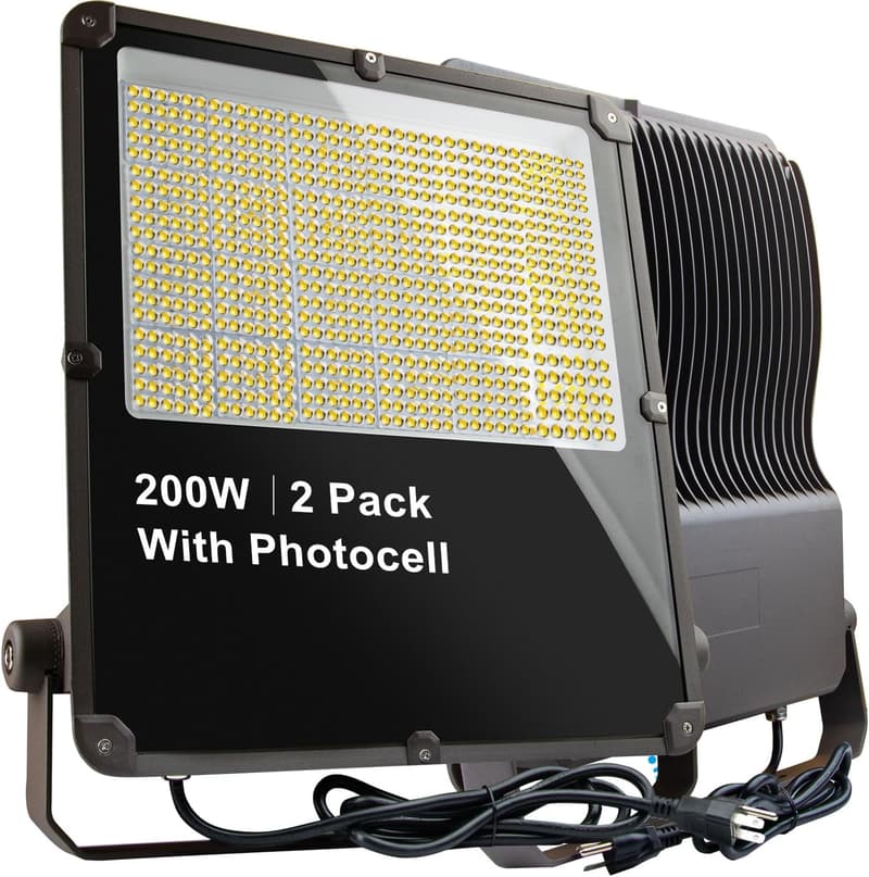 200W LED Flood Light with Dusk to Dawn Photocell - 2 Pack