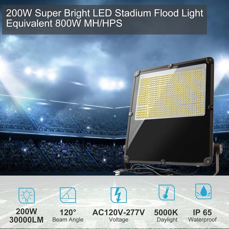 200W LED Flood Light with Dusk to Dawn Photocell - 2 Pack