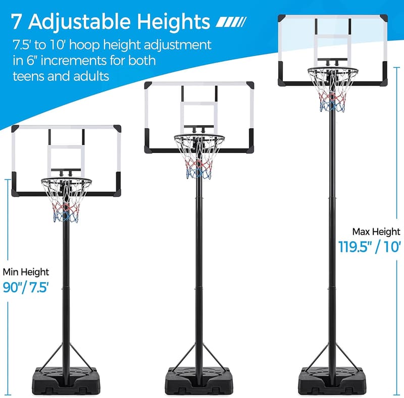 Adjustable Portable Basketball Hoop with 44