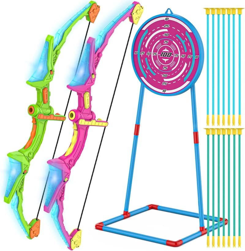 Kids Bow and Arrow Set with LED Lights - Indoor/Outdoor Toy for Ages 4-12