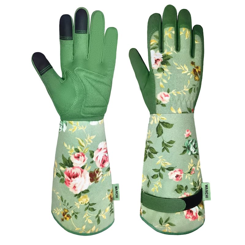 Floral Long Sleeve Gardening Gloves for Women - Durable Leather