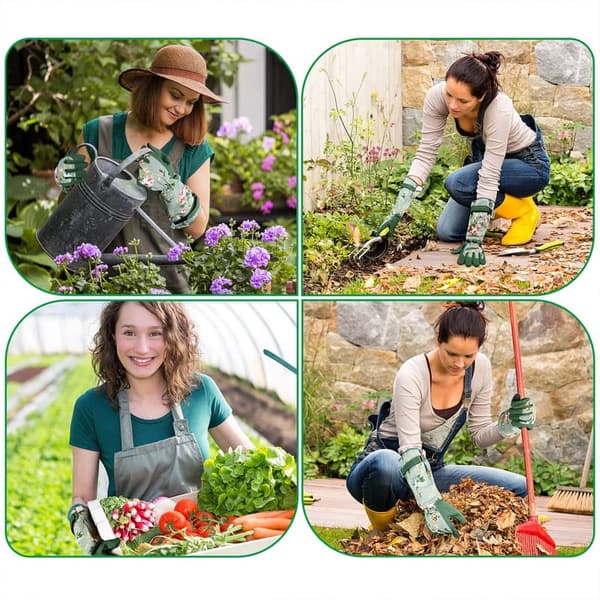 Floral Long Sleeve Gardening Gloves for Women - Durable Leather