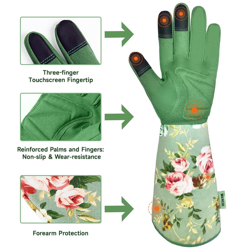 Floral Long Sleeve Gardening Gloves for Women - Durable Leather