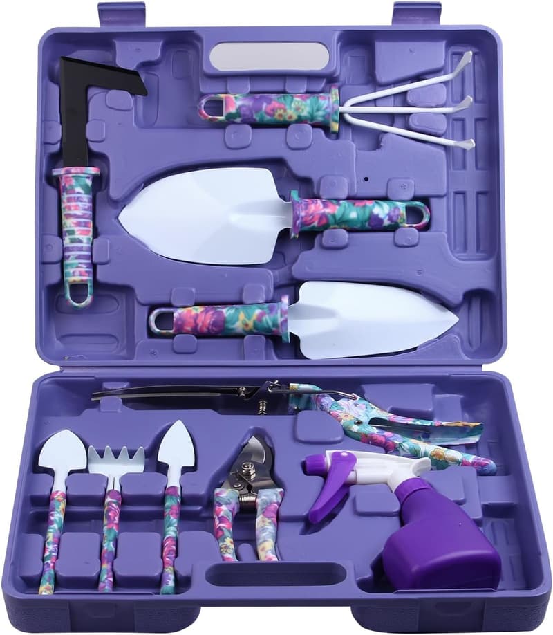 Gardening Tools Set with Floral Print - 10 Pieces for Women
