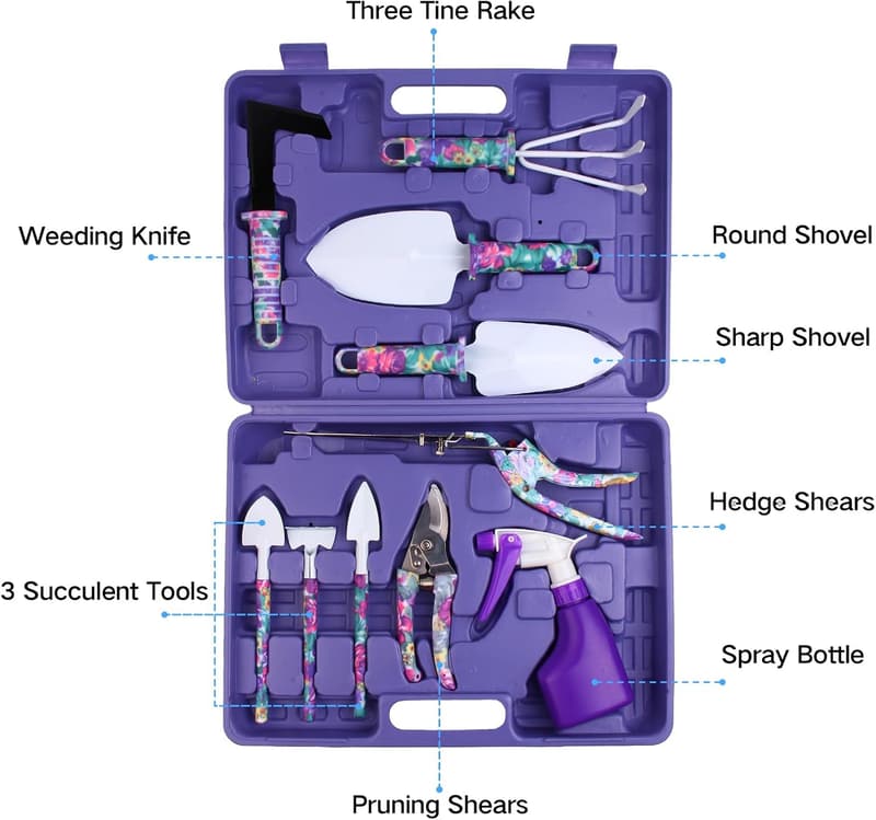 Gardening Tools Set with Floral Print - 10 Pieces for Women