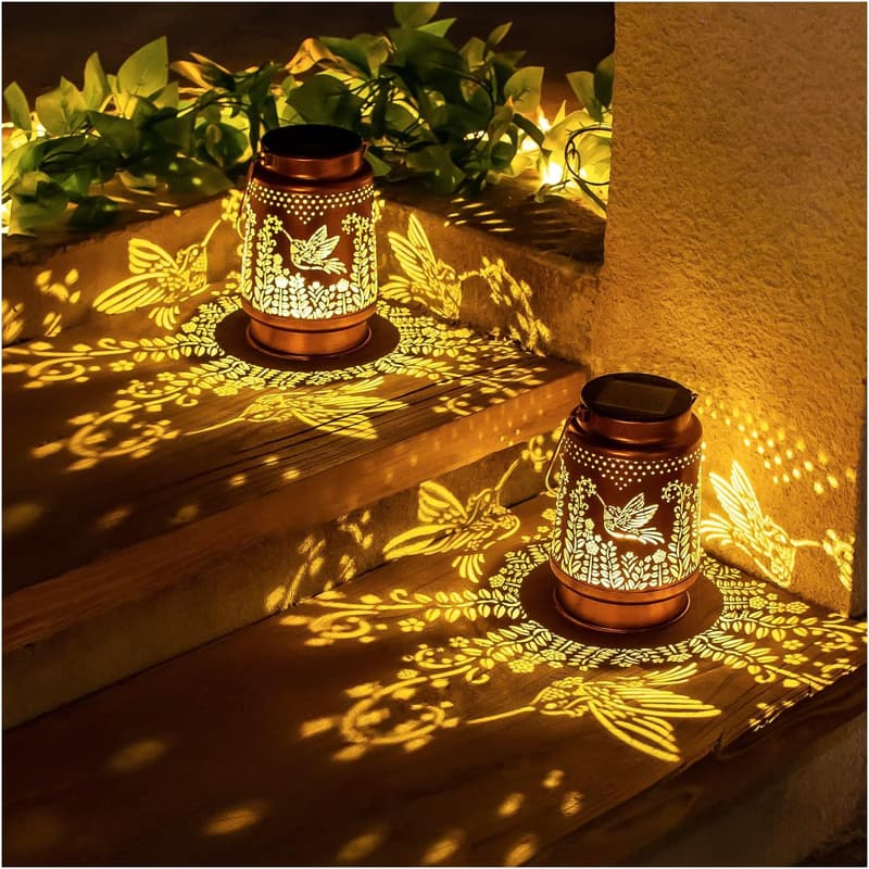 Hummingbird Outdoor Solar Lanterns - Waterproof Metal Decor
