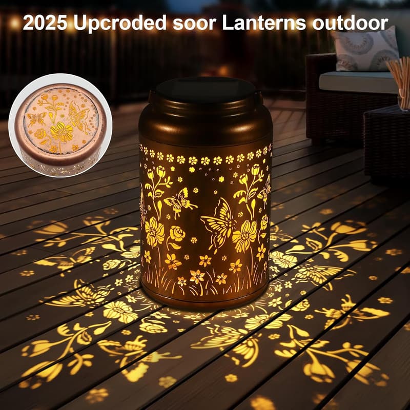 Solar Lantern Outdoor Decor for Garden - Butterfly Metal Design