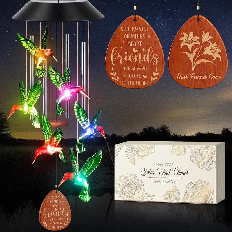 Long Distance Friendship Gift - Hummingbird Solar Wind Chimes