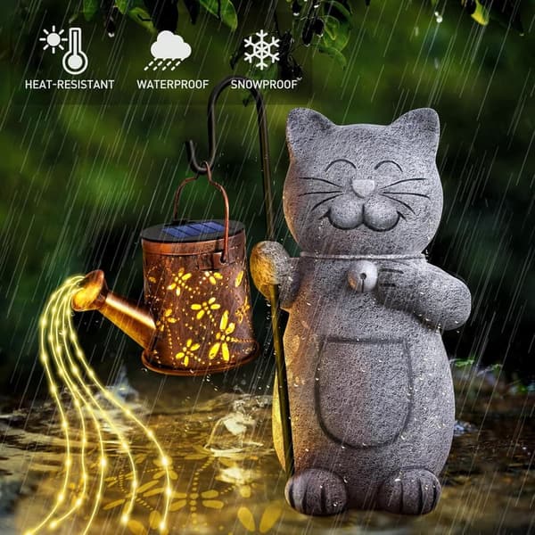 Solar Garden Cat Decor with Kettle Light for Women, Cat Lovers