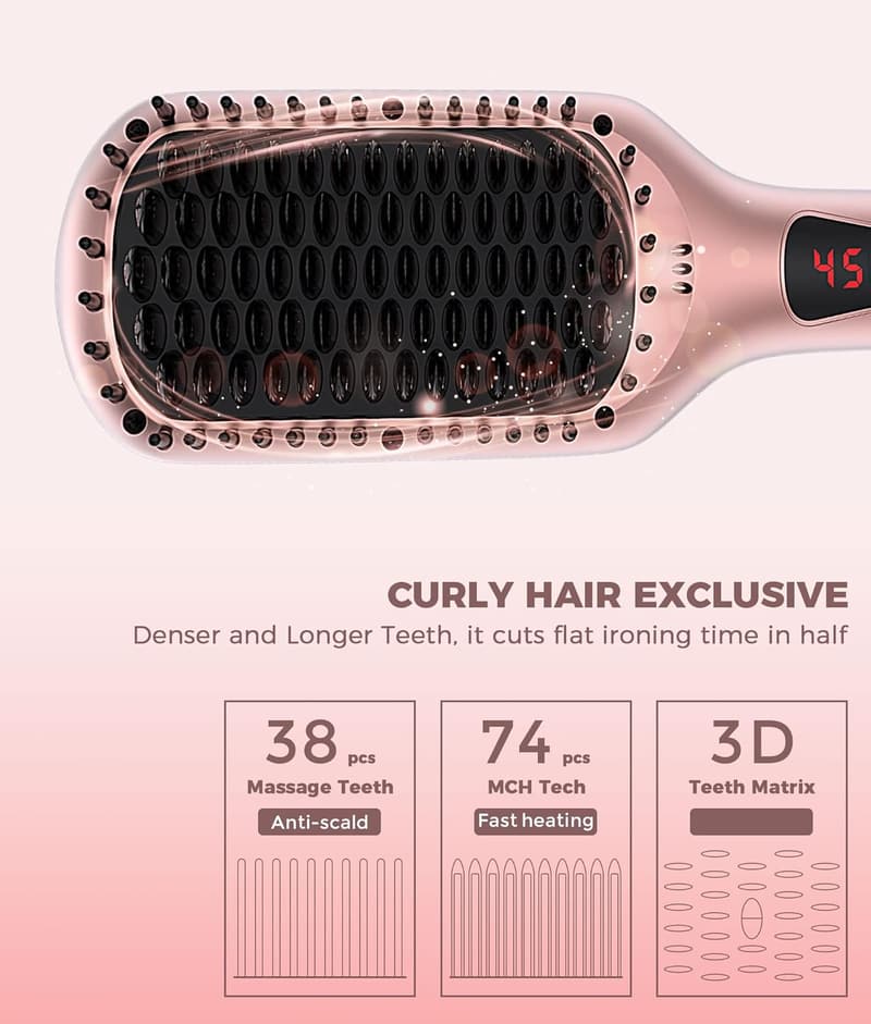 Ceramic Ionic Hair Straightener Brush with Fast Heating