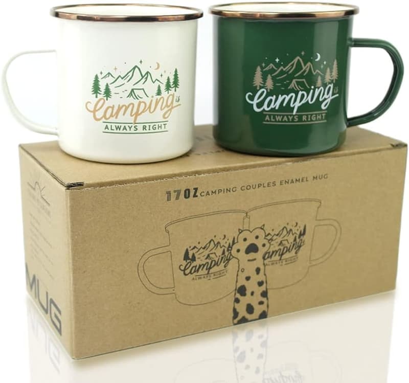 Couples Anniversary Camping Mugs Set of 2 Enamel 17oz