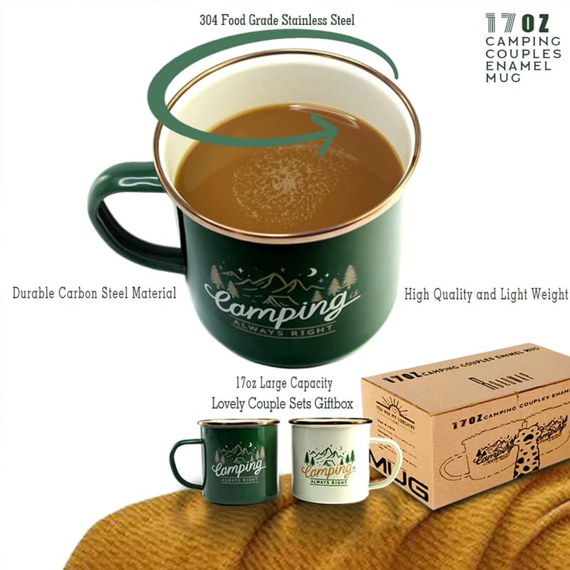 Couples Anniversary Camping Mugs Set of 2 Enamel 17oz