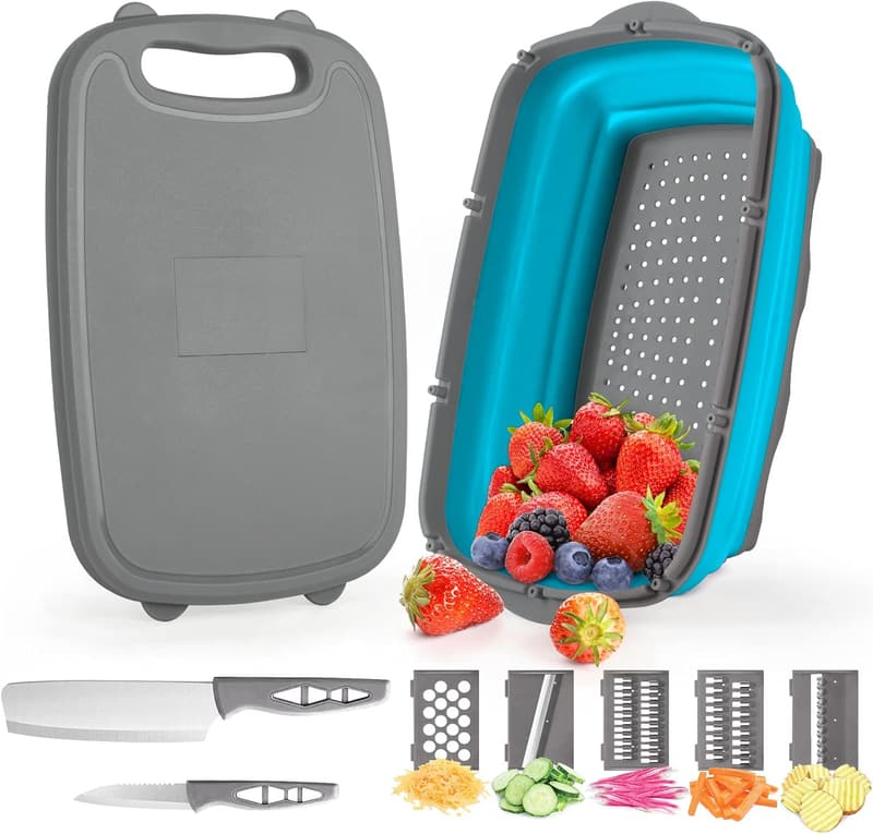 Camping Accessories: 9-in-1 Collapsible Cutting Board & Colander