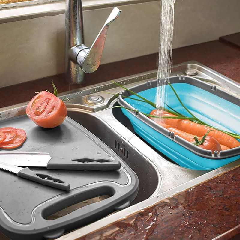 Camping Accessories: 9-in-1 Collapsible Cutting Board & Colander