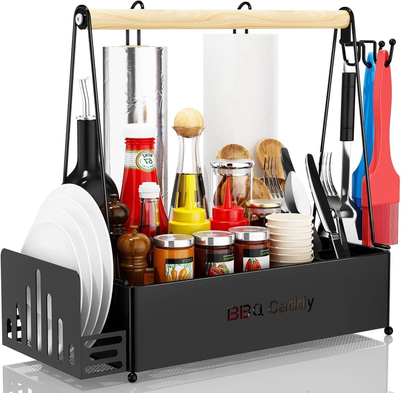 Outdoor BBQ Caddy with Paper Towel Holders for Grilling