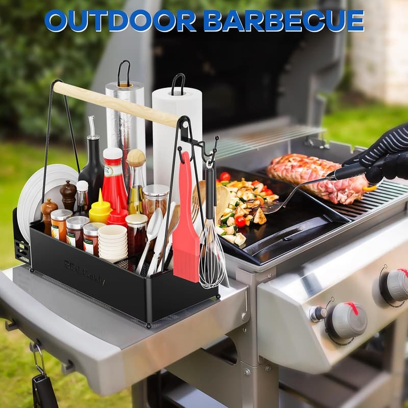 Outdoor BBQ Caddy with Paper Towel Holders for Grilling