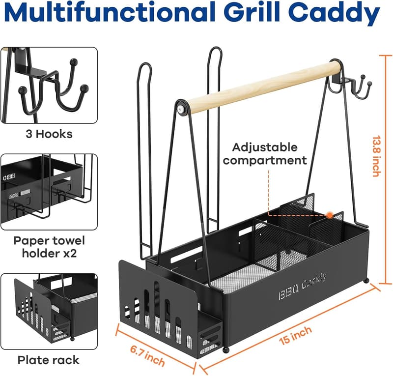 Outdoor BBQ Caddy with Paper Towel Holders for Grilling