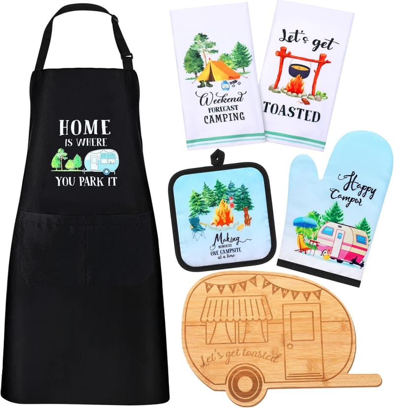 Camping Gift Set with Bamboo Cutting Board & Kitchen Accessories