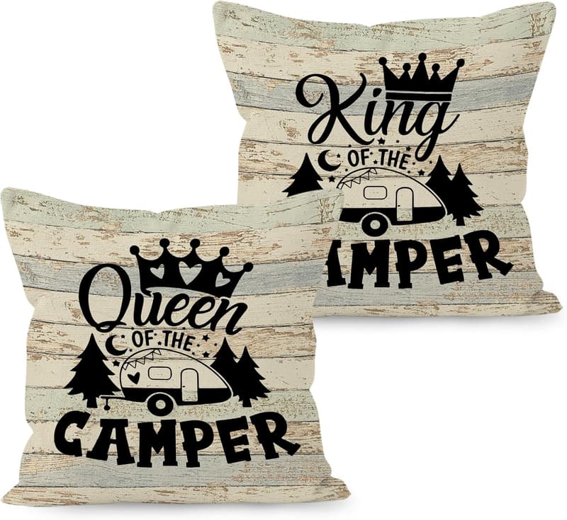 Couples' Camping Throw Pillow Covers -
