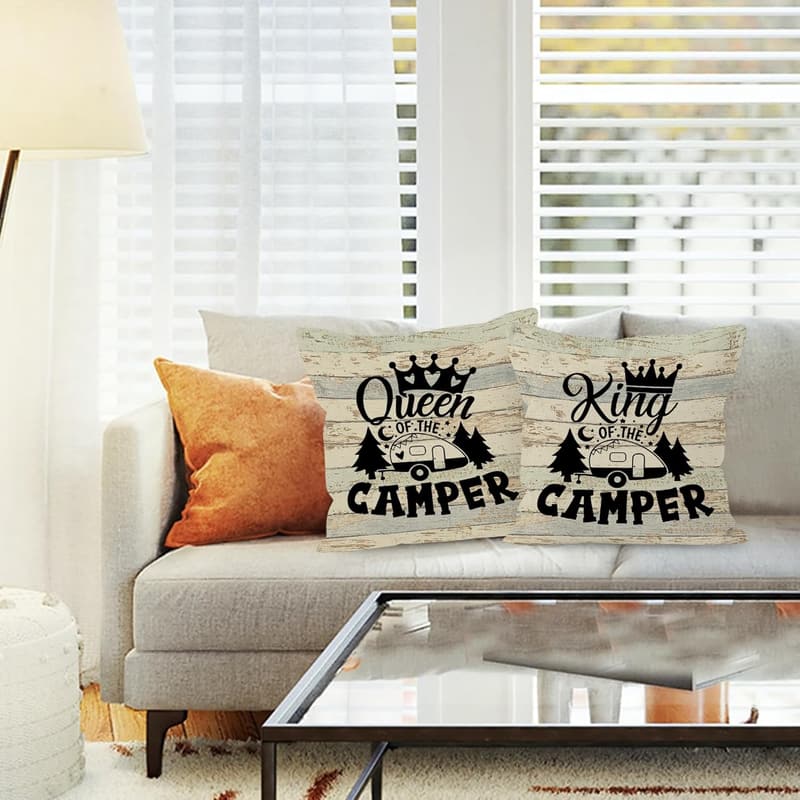 Couples' Camping Throw Pillow Covers - 