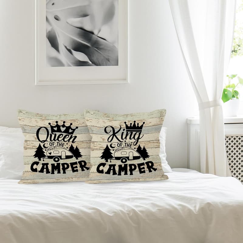 Couples' Camping Throw Pillow Covers - 