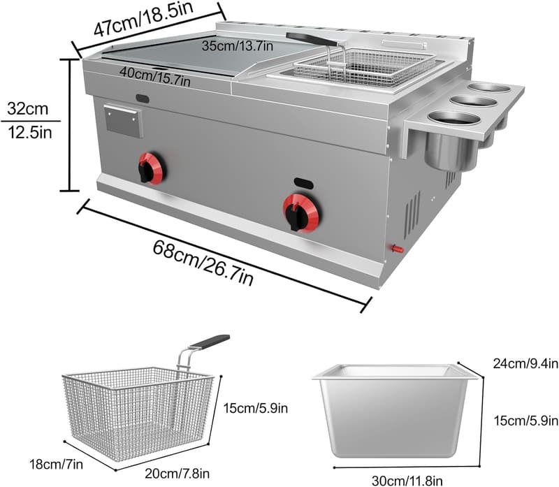 Commercial Stainless Steel Flat Top Grill & Deep Fryer Combo