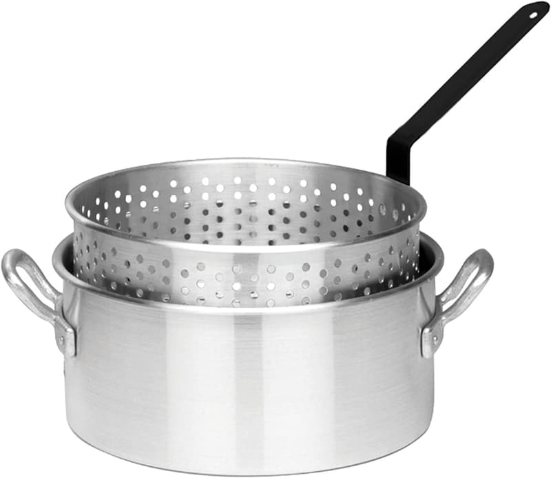 10-Quart Aluminum Fry Pot with Perforated Basket for Deep Frying