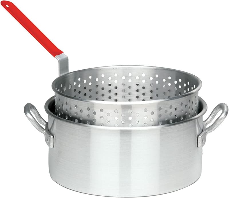 10-Quart Aluminum Fry Pot with Perforated Basket for Deep Frying